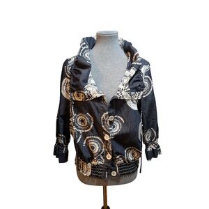 Artsy Geo Women 12 Coastal‎ Blue White Funnel Neckline Jacket Old Money Wedding